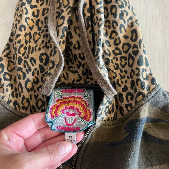 Johnny Was Panthera Mix Camo Leopard Full Zip Hoodie Jacket French Terry XS - Picture 6 of 8